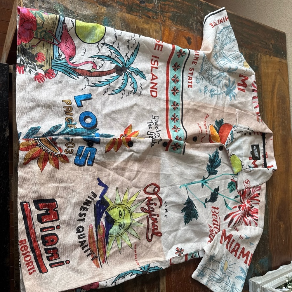 FRESH PRINTS Unique Retro 70s Style MIAMI Texas Sugar Sack Inspired SHIRT L